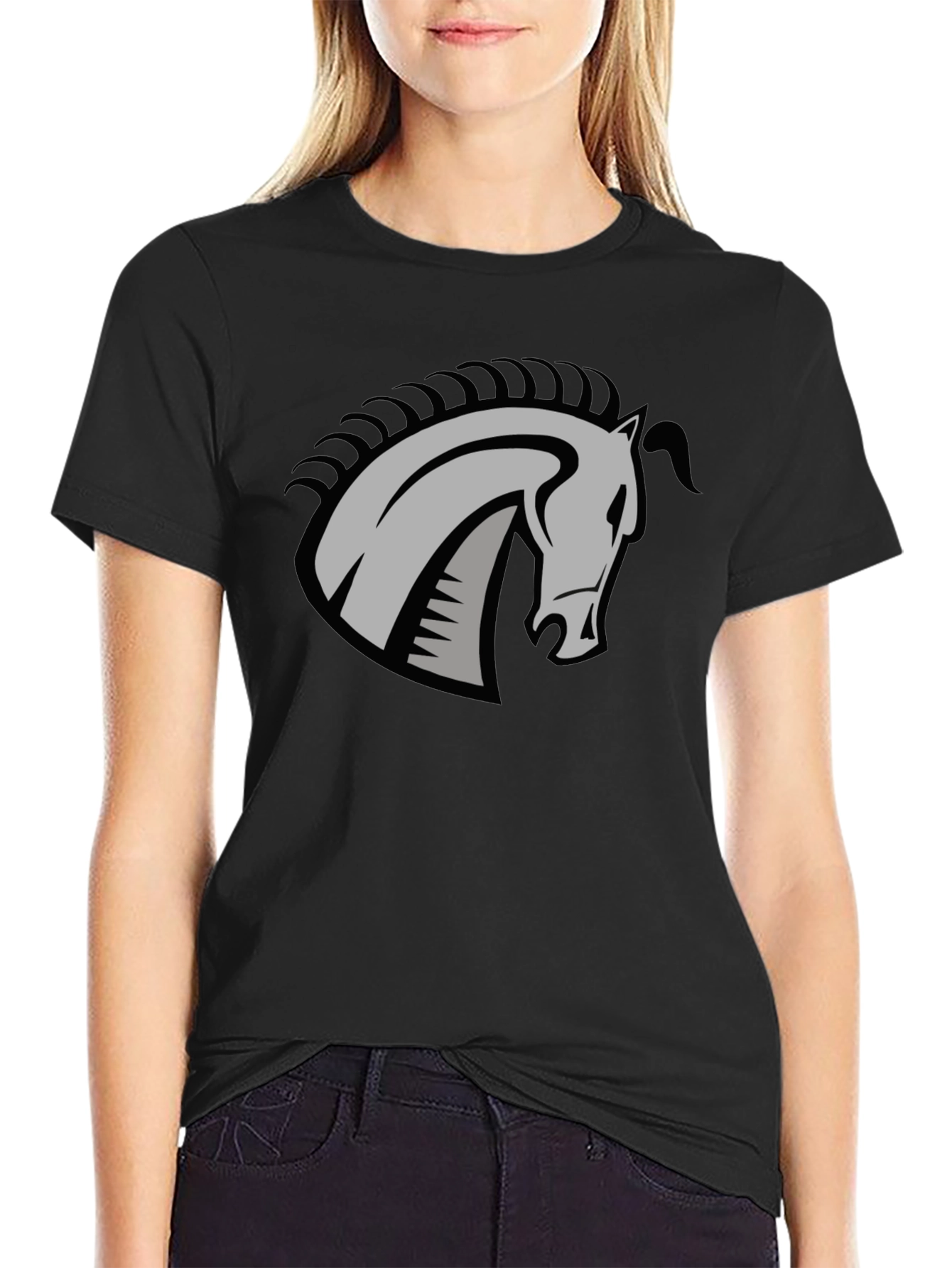 Black T-Shirt with Horse Head Graphic