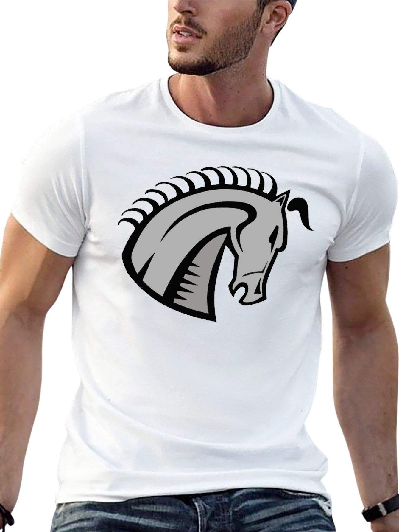 Black T-Shirt with Horse Head Graphic