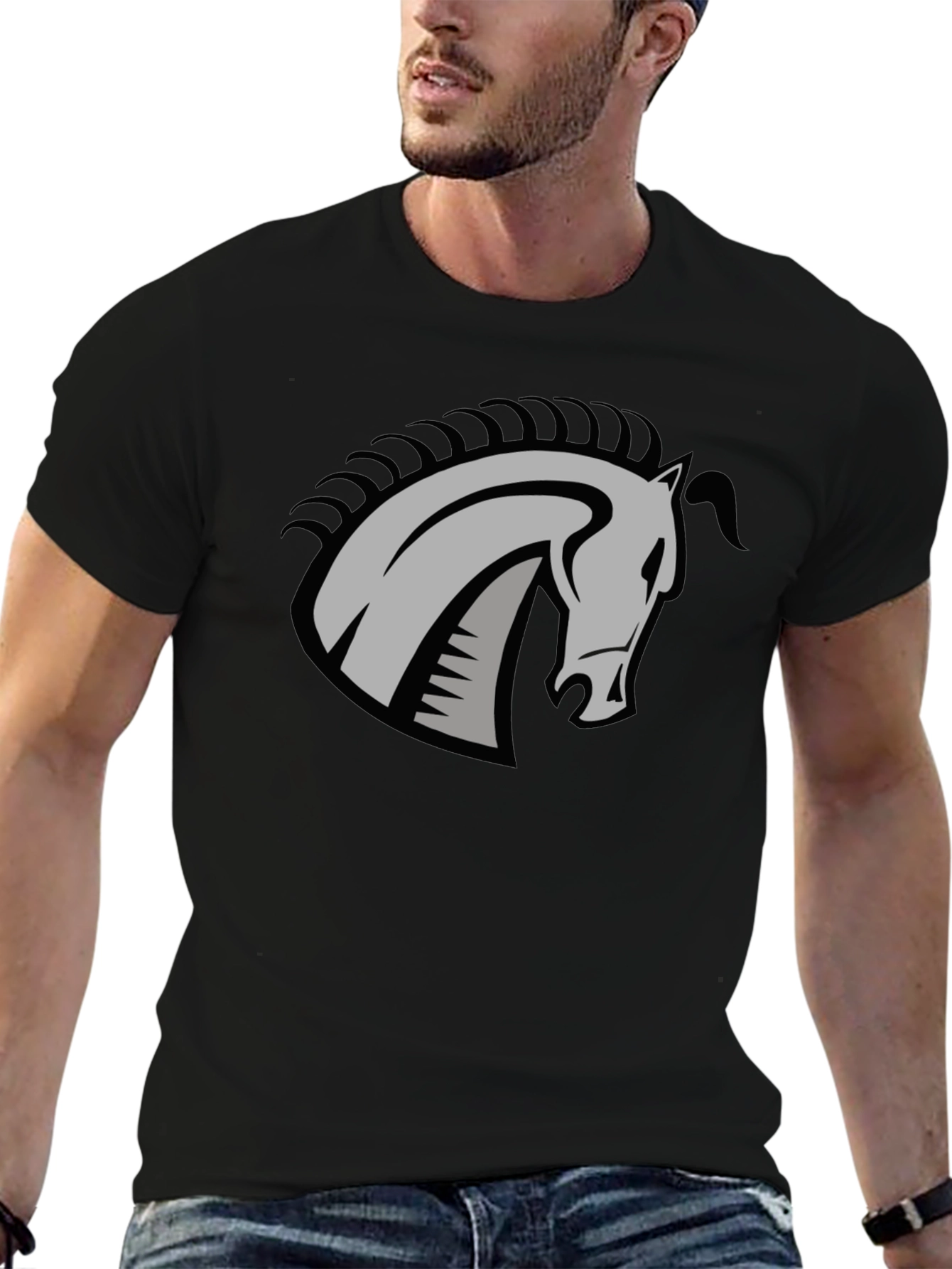 Black T-Shirt with Horse Head Graphic