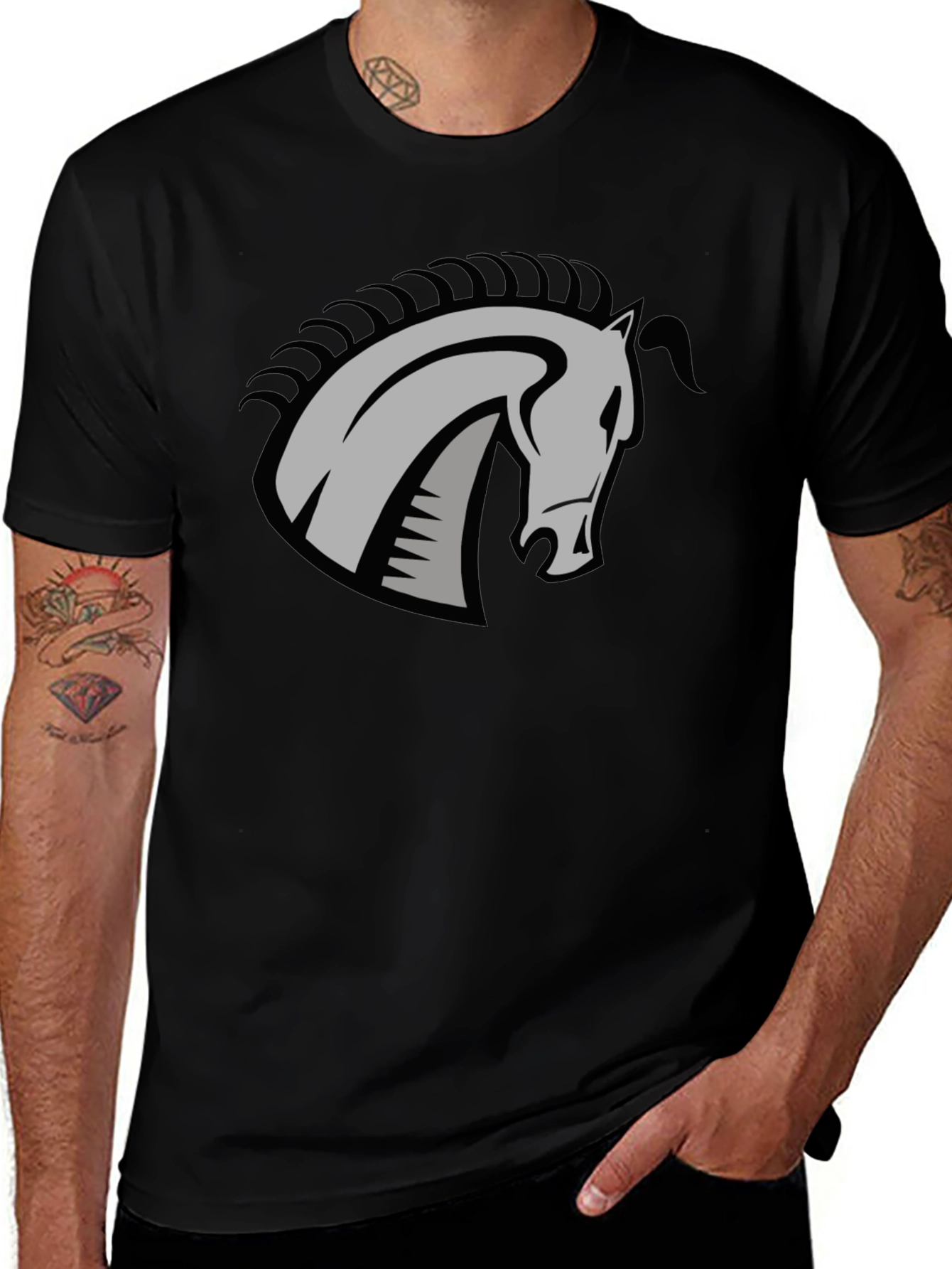 Black T-Shirt with Horse Head Graphic