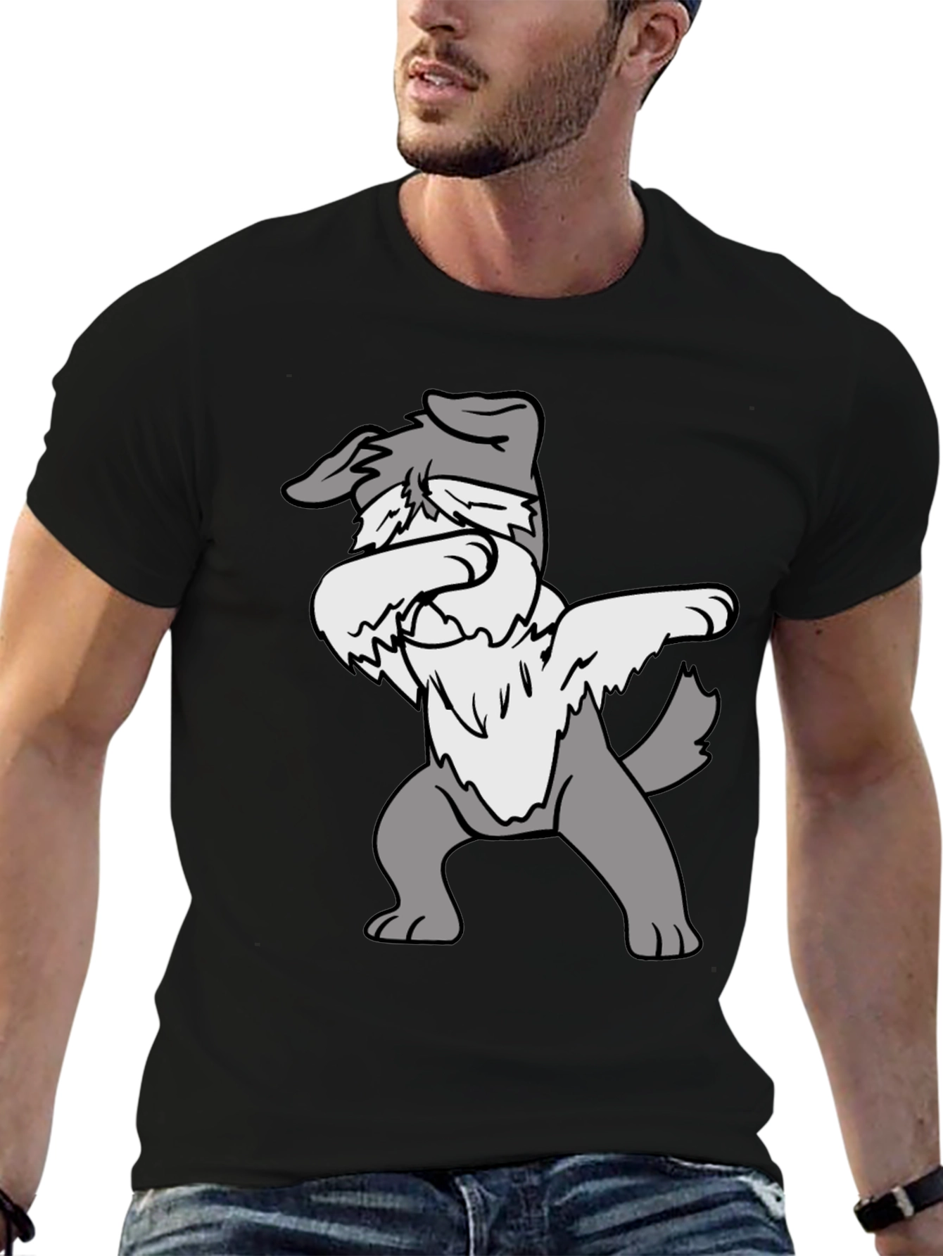 Dabbing Dog Graphic Tee - Black Cotton Casual Shirt