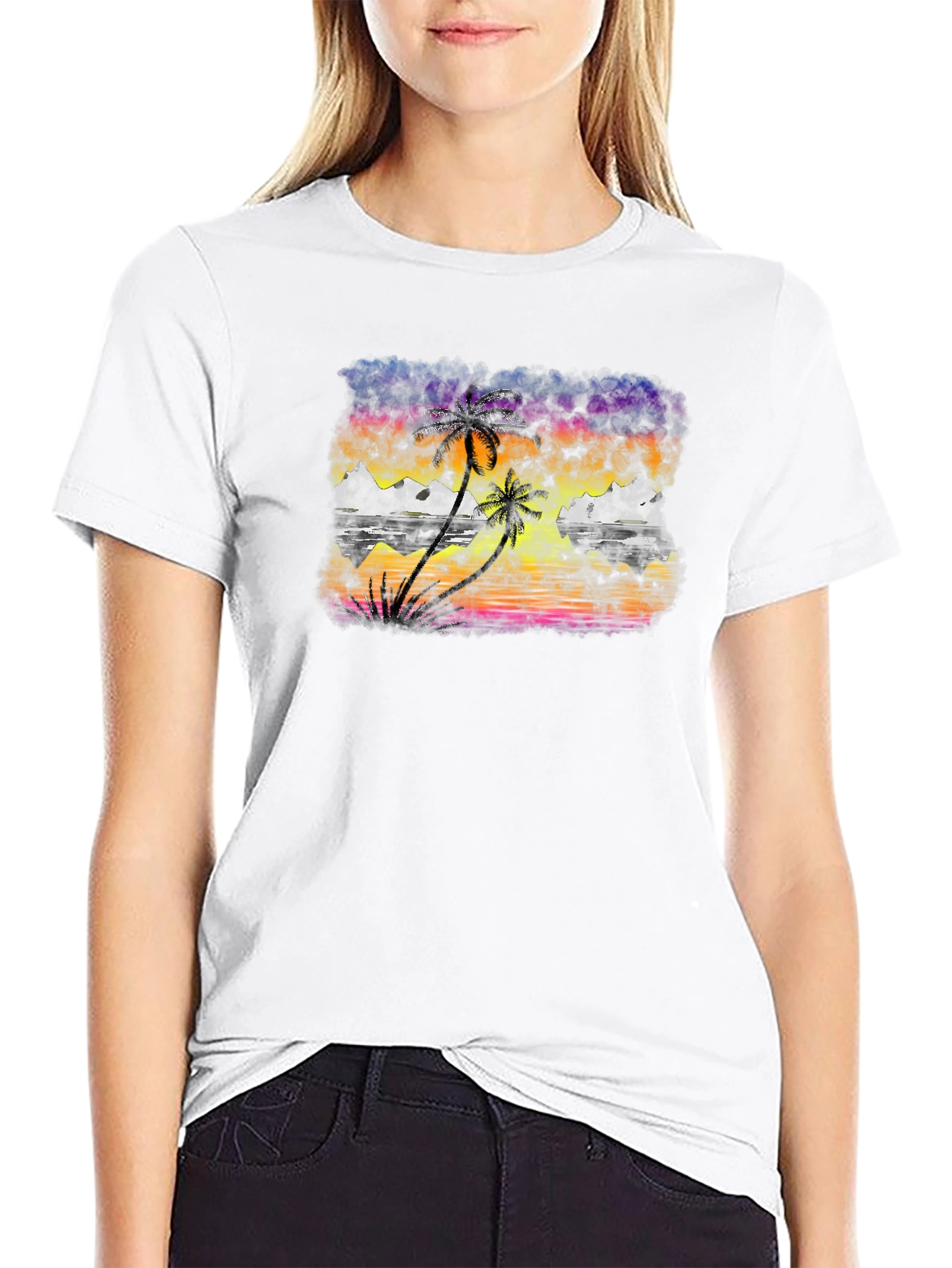 Tropical Sunset Palm Tree Graphic T-Shirt