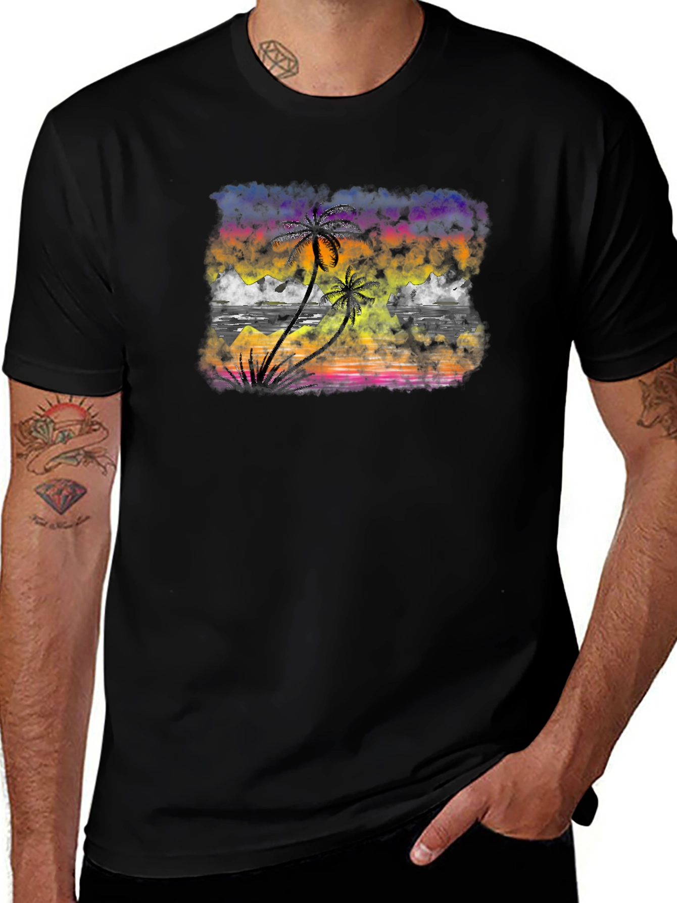 Tropical Sunset Palm Tree Graphic T-Shirt