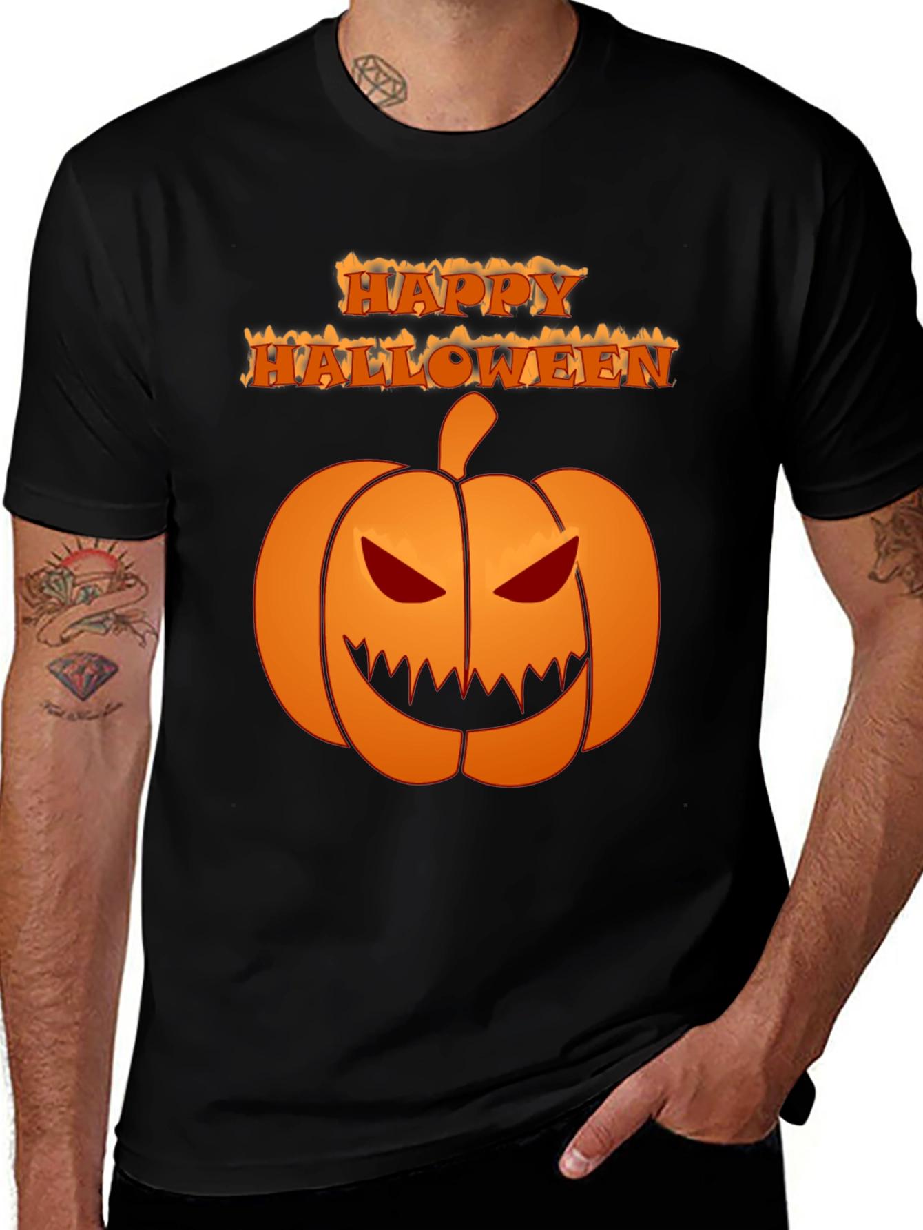 Happy Halloween Pumpkin Graphic Tee - Black Cotton Shirt