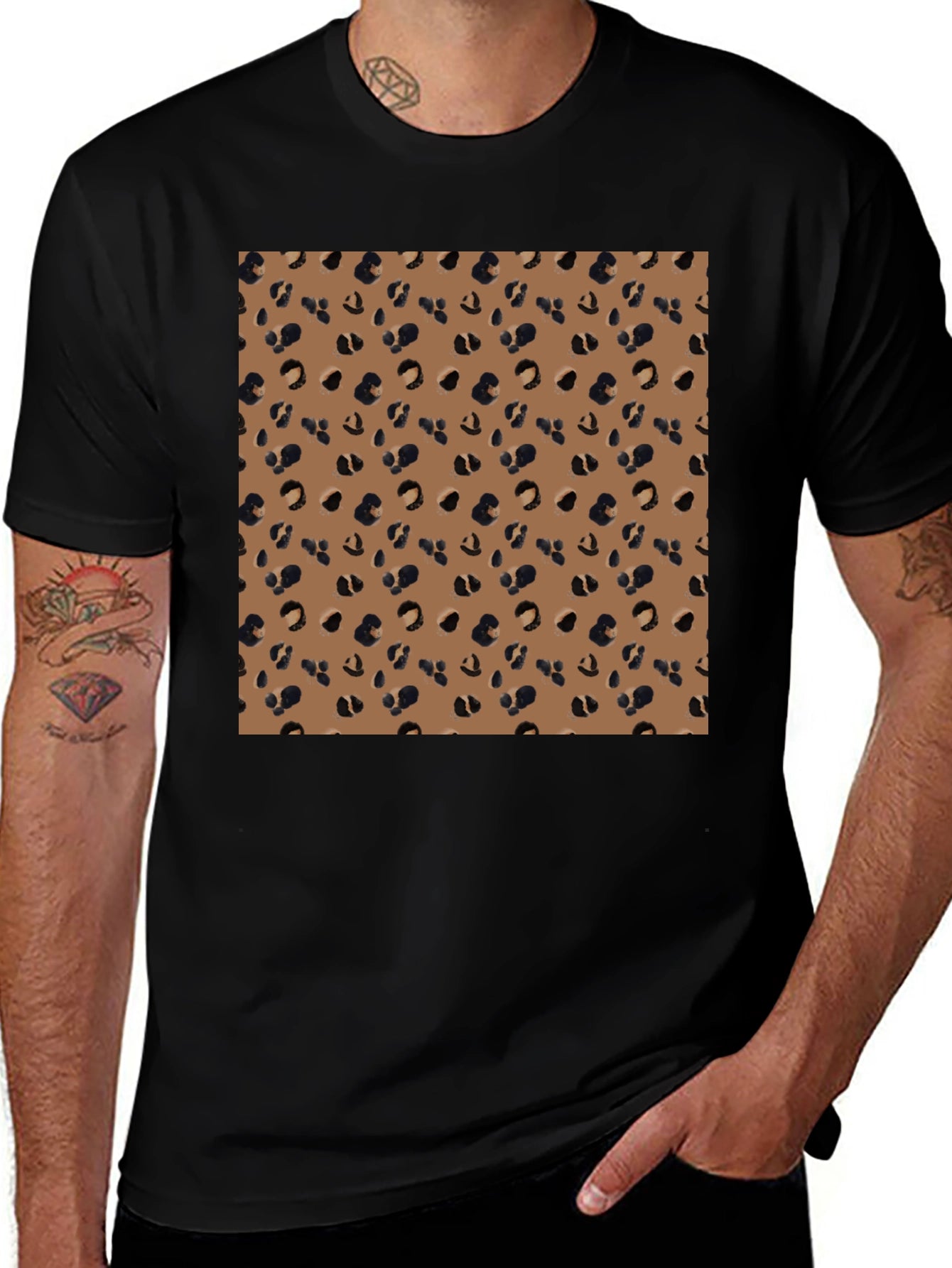 Black Tee with Leopard Print Panel