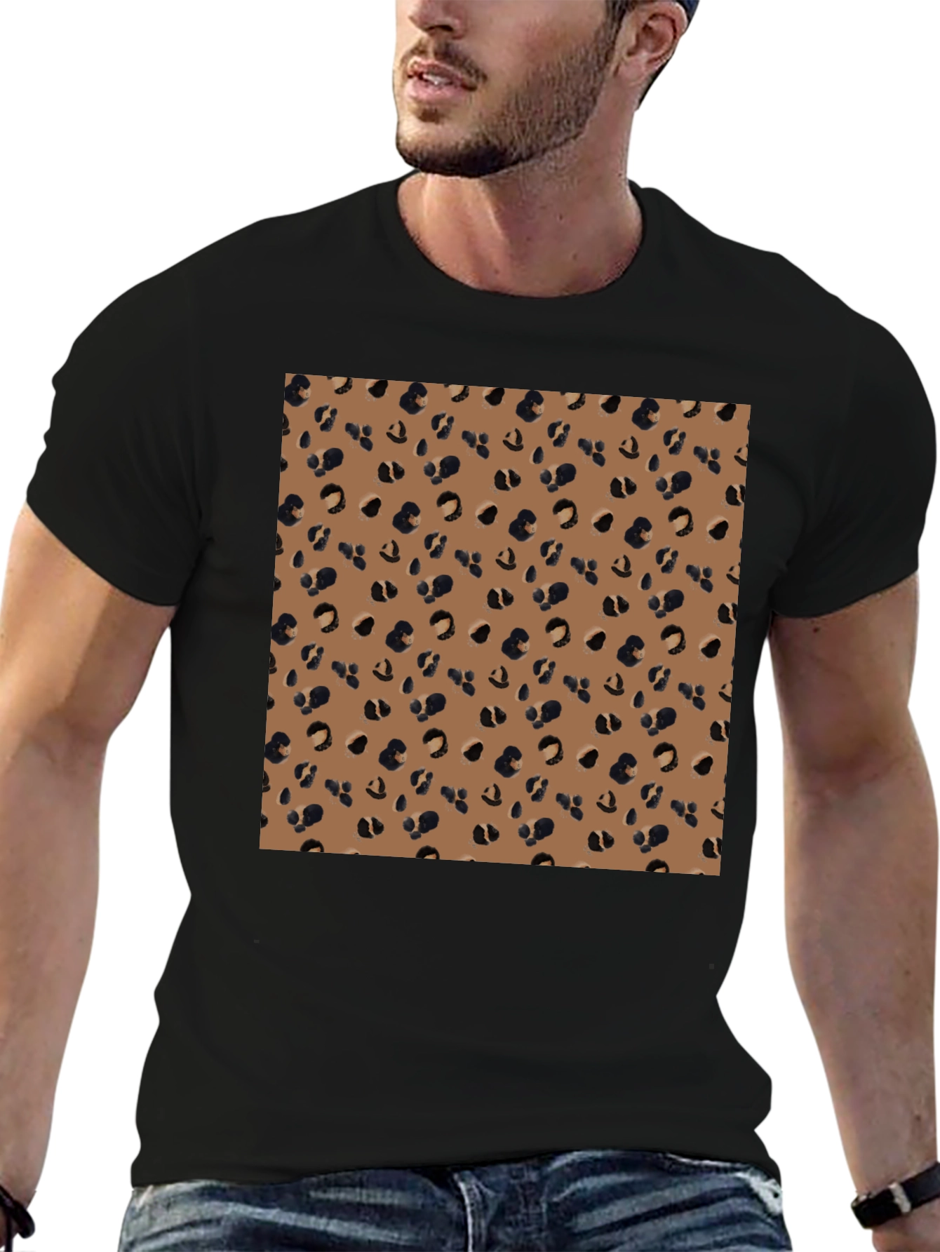 Black Tee with Leopard Print Panel