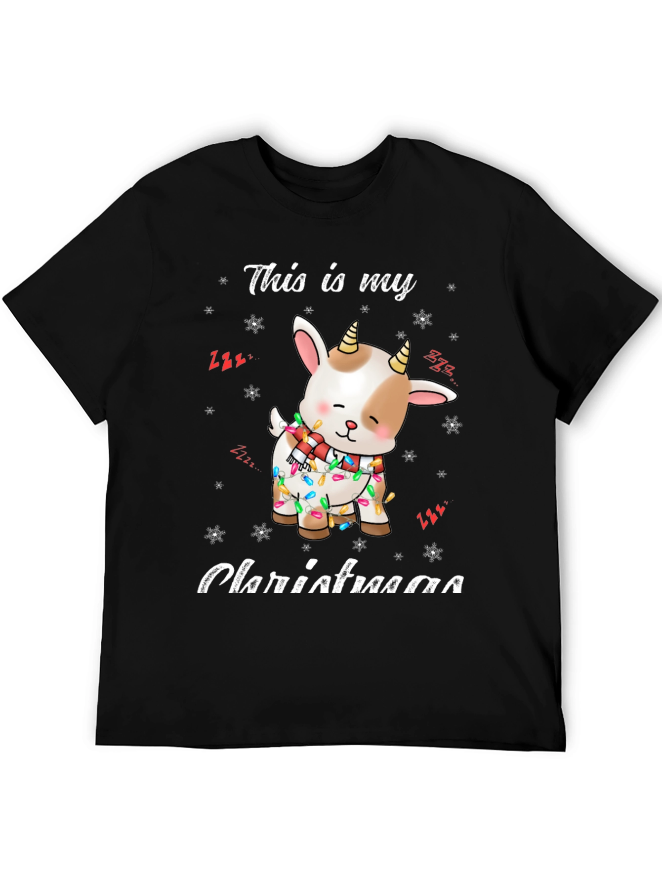 Cute Goat Christmas Lights Graphic T-Shirt