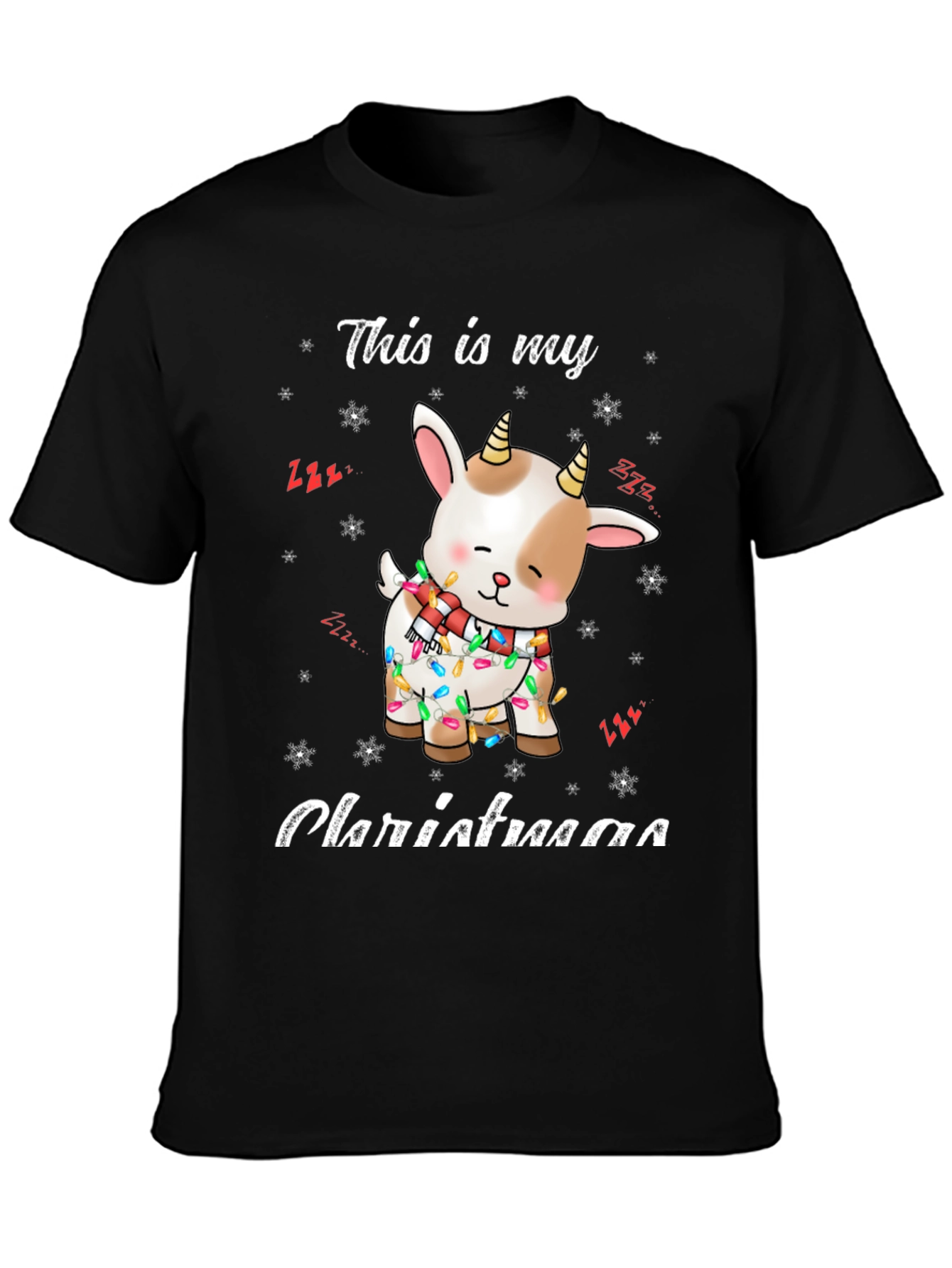 Cute Goat Christmas Lights Graphic T-Shirt