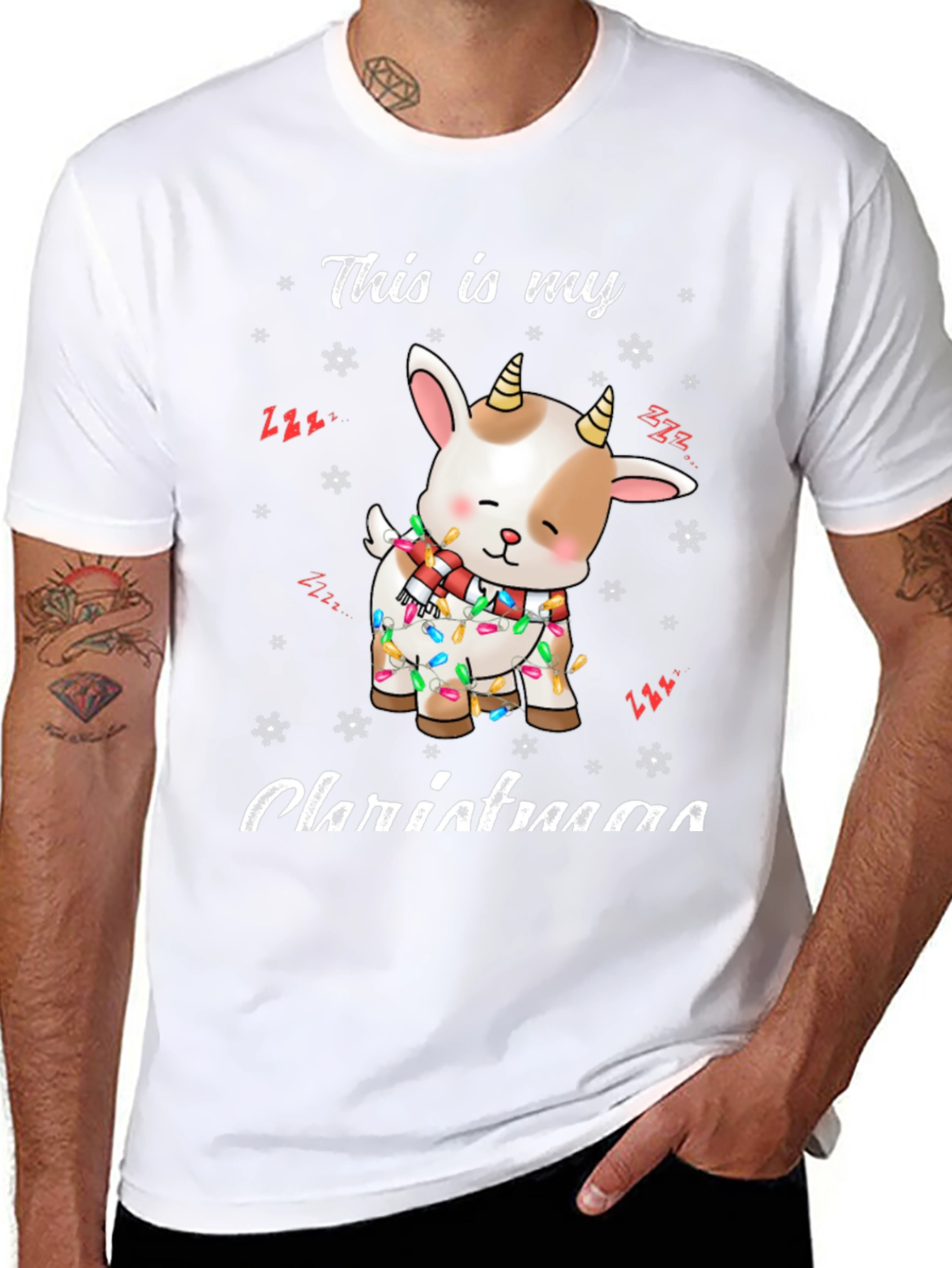 Cute Goat Christmas Lights Graphic T-Shirt