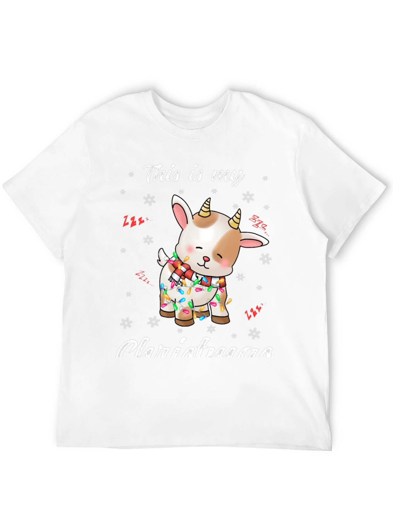 Cute Goat Christmas Lights Graphic T-Shirt