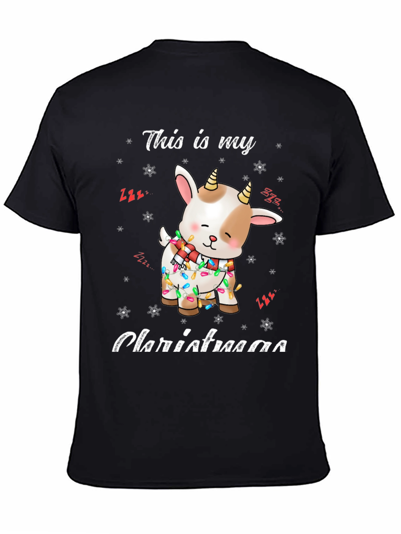 Cute Goat Christmas Lights Graphic T-Shirt