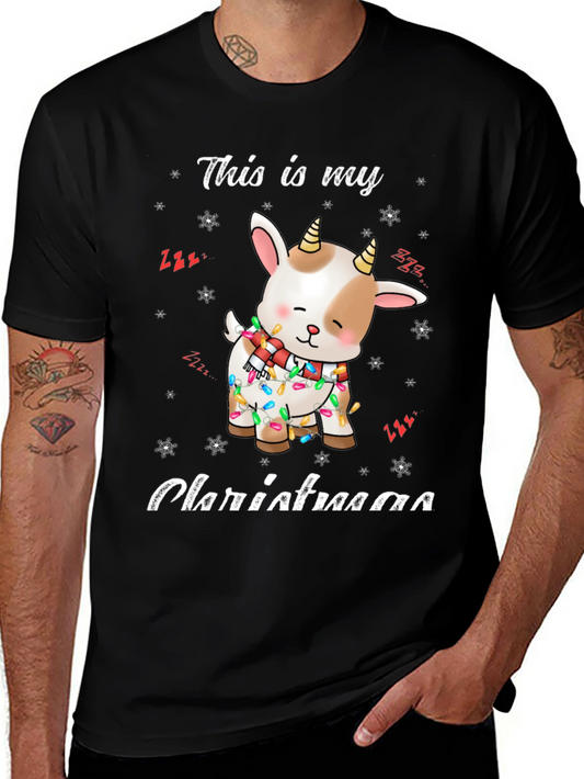 Cute Goat Christmas Lights Graphic T-Shirt