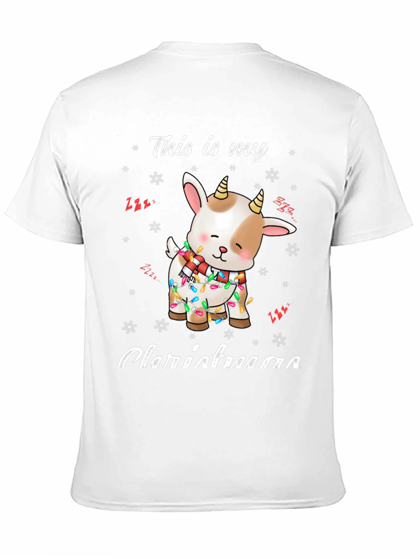 Cute Goat Christmas Lights Graphic T-Shirt