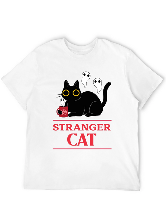 Stranger Cat T-Shirt - Black Cat & Ghosts Graphic Tee