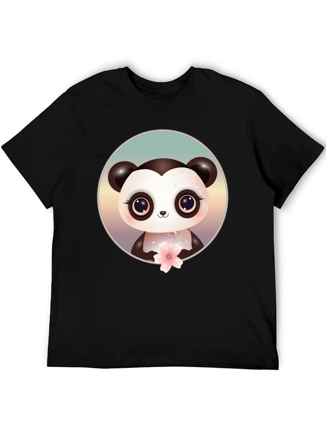 Cute Panda Bear Graphic Black T-Shirt