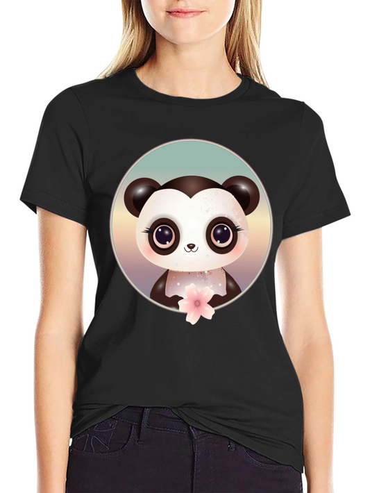 Cute Panda Bear Graphic Black T-Shirt