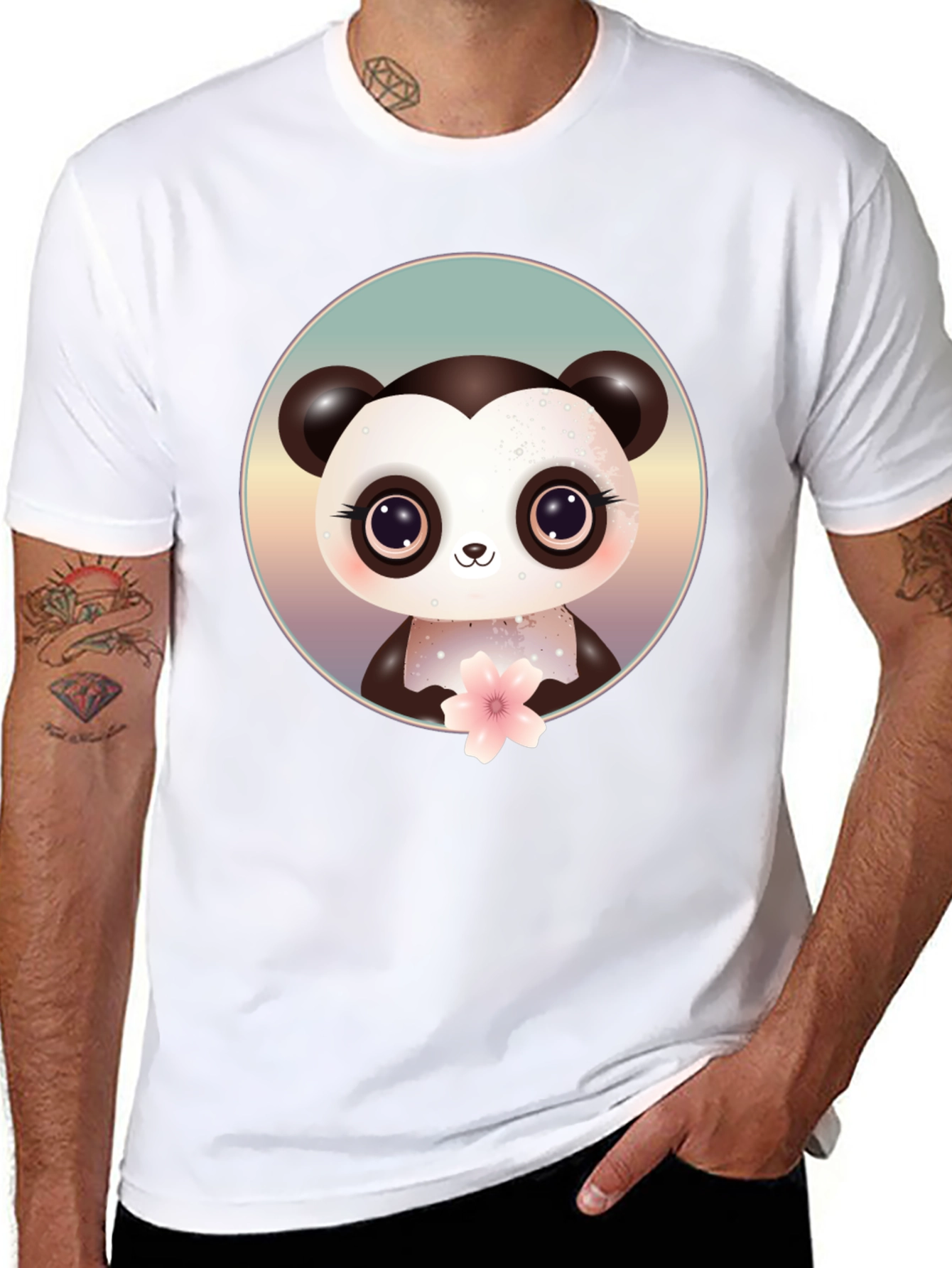 Cute Panda Bear Graphic Black T-Shirt