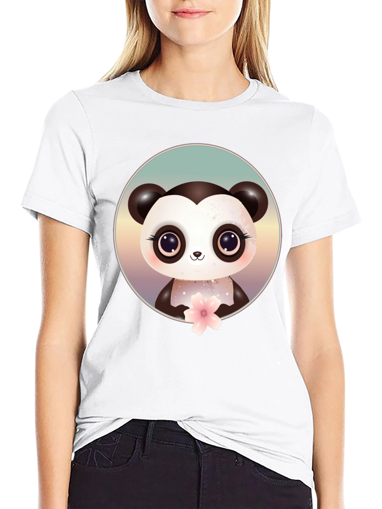 Cute Panda Bear Graphic Black T-Shirt