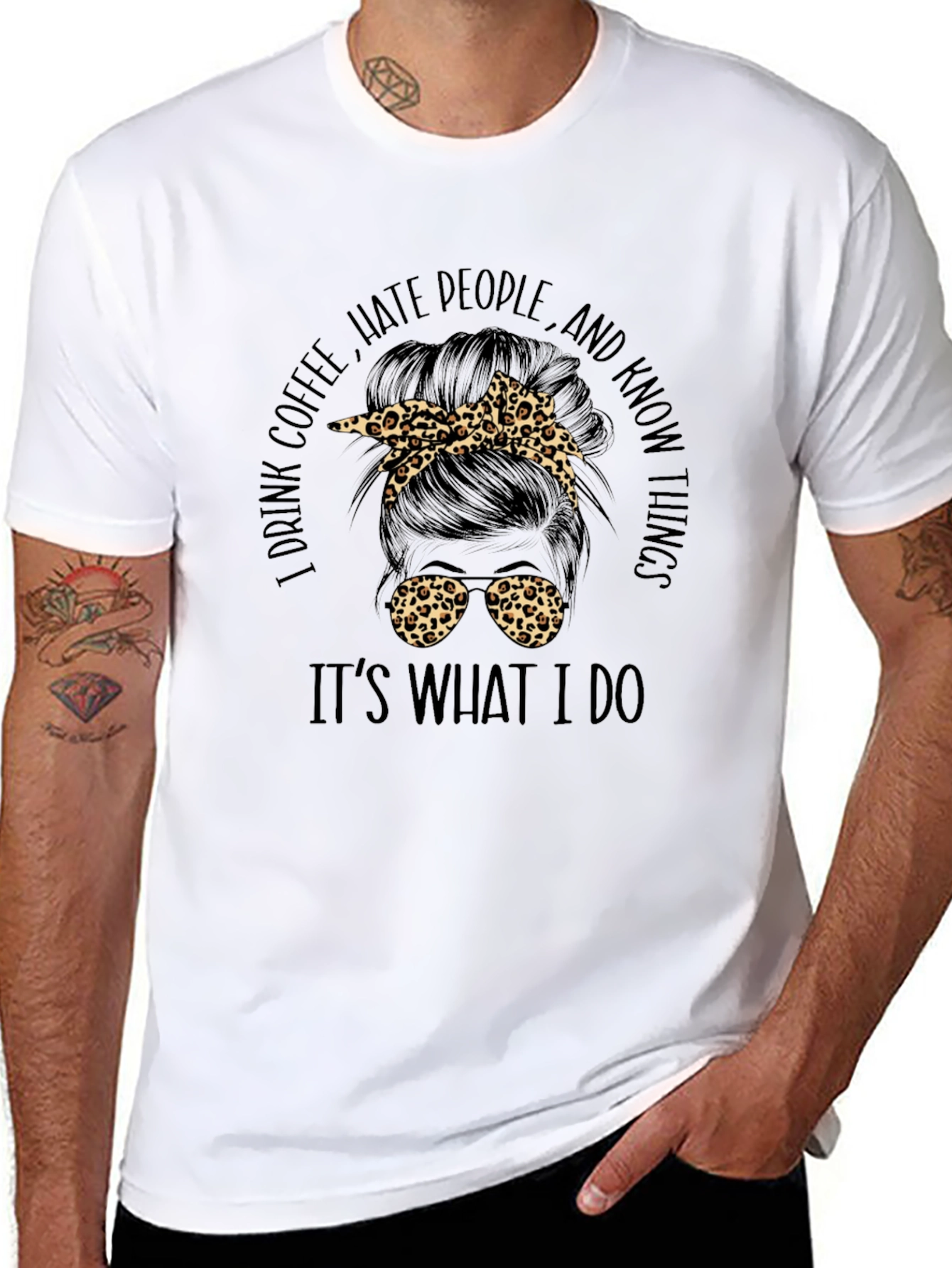 I Drink Coffee Messy Bun Graphic Tee