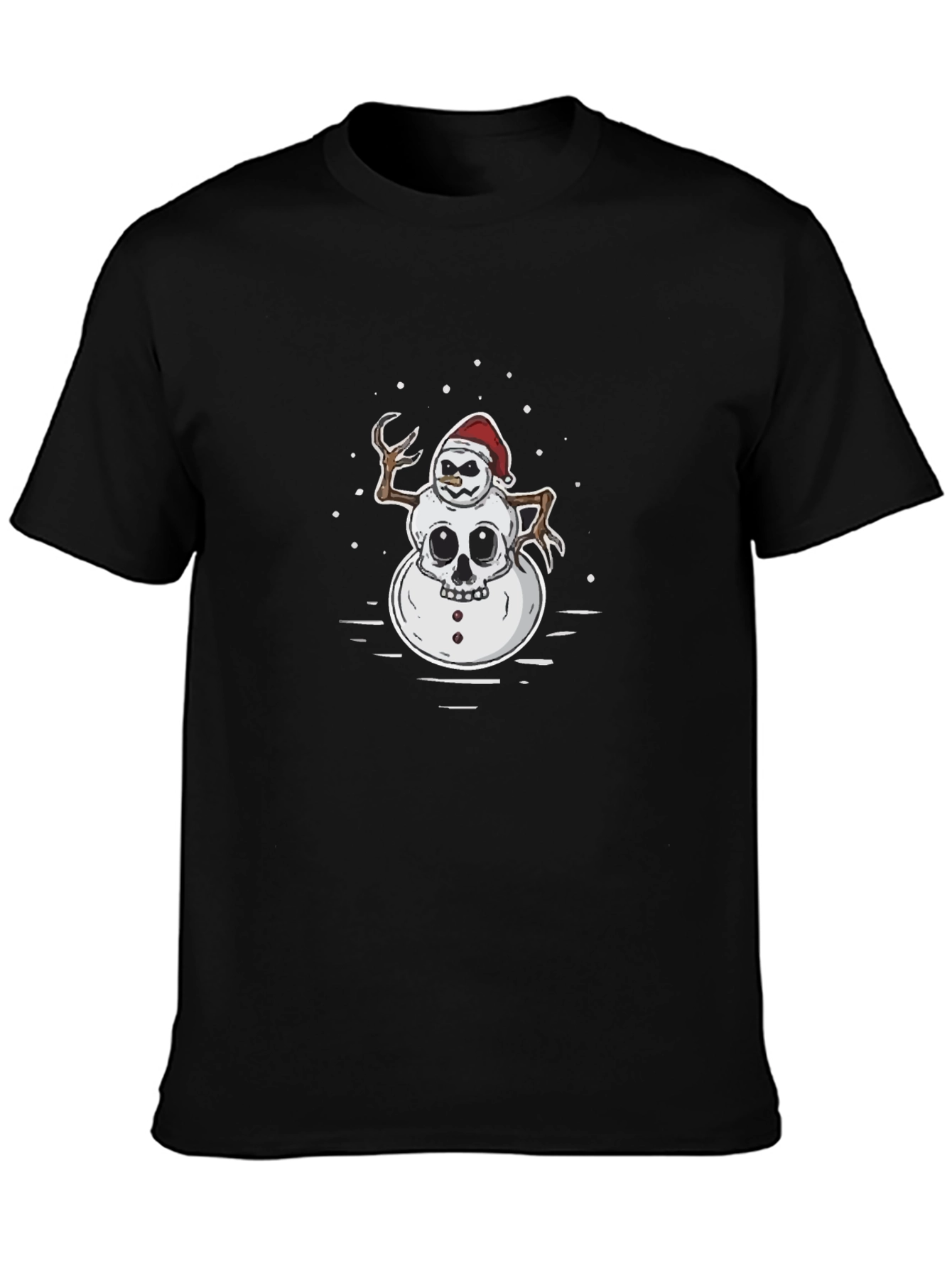 Skull Snowman Graphic T-Shirt - Black