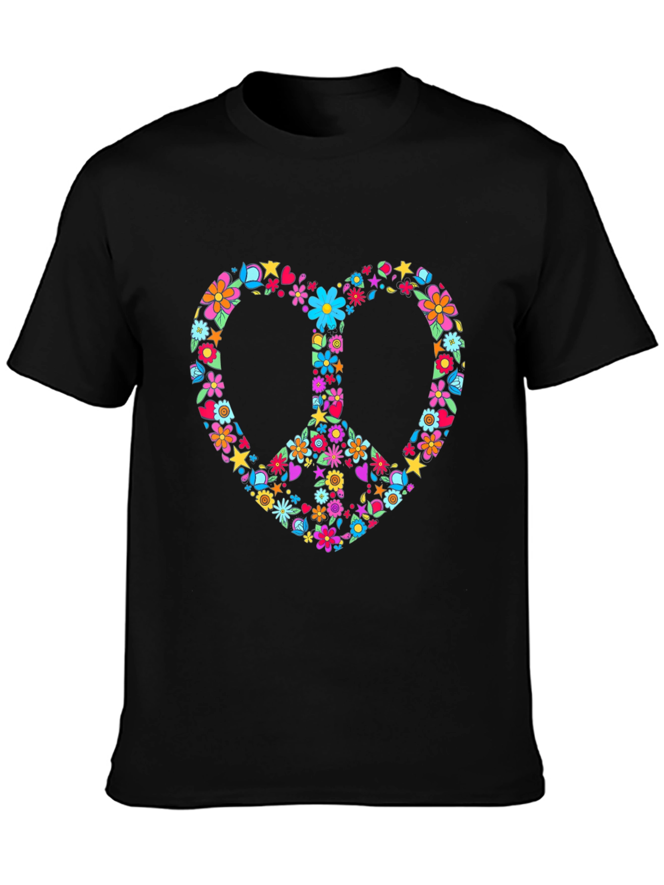 Floral Peace Sign Heart Graphic T-Shirt