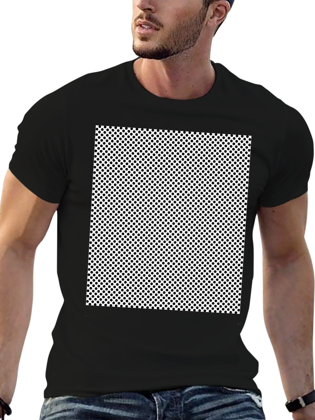 Black T-Shirt with Polka Dot Square Graphic