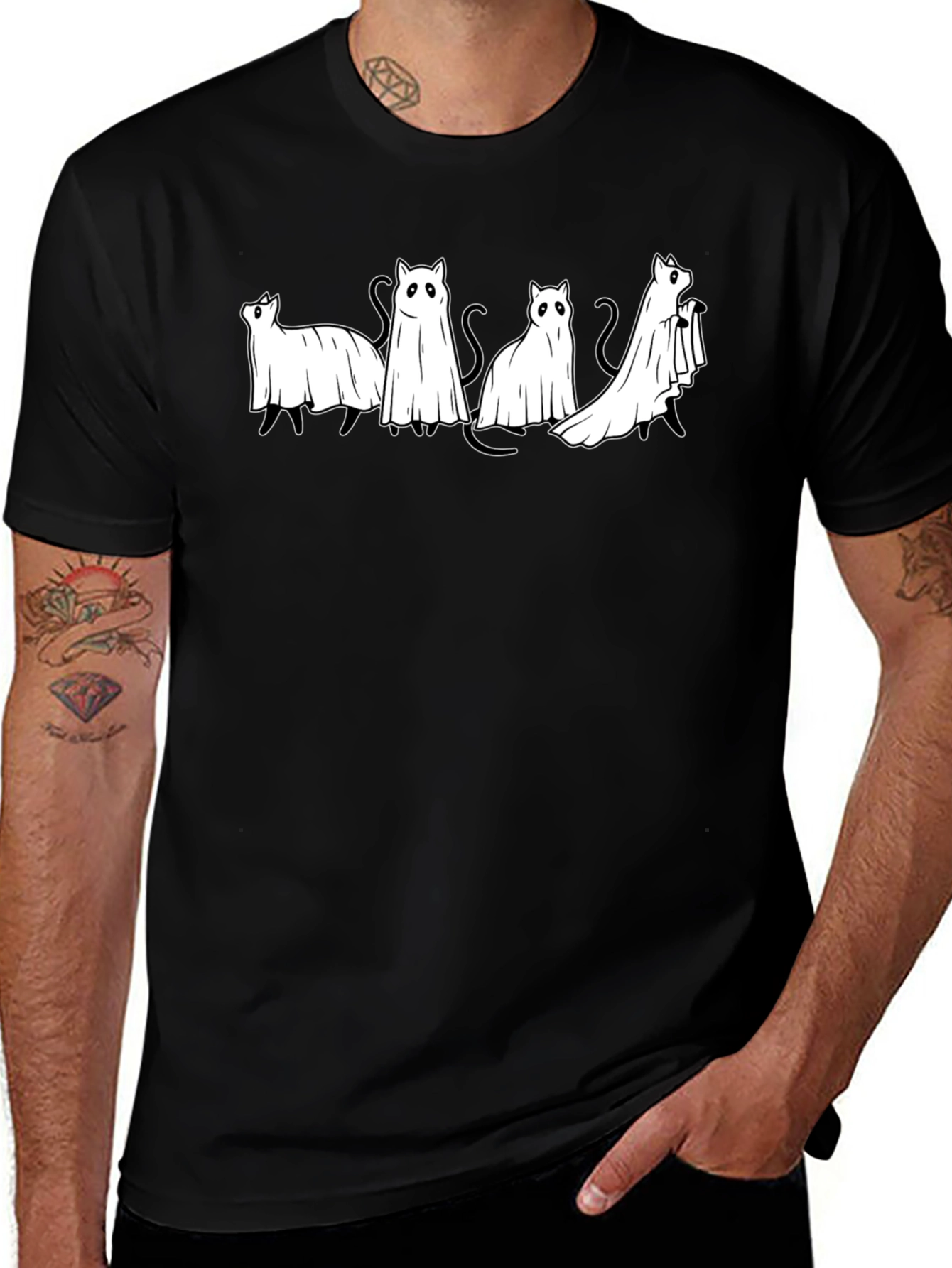 Ghost Cats Black T-Shirt - Spooky & Cute