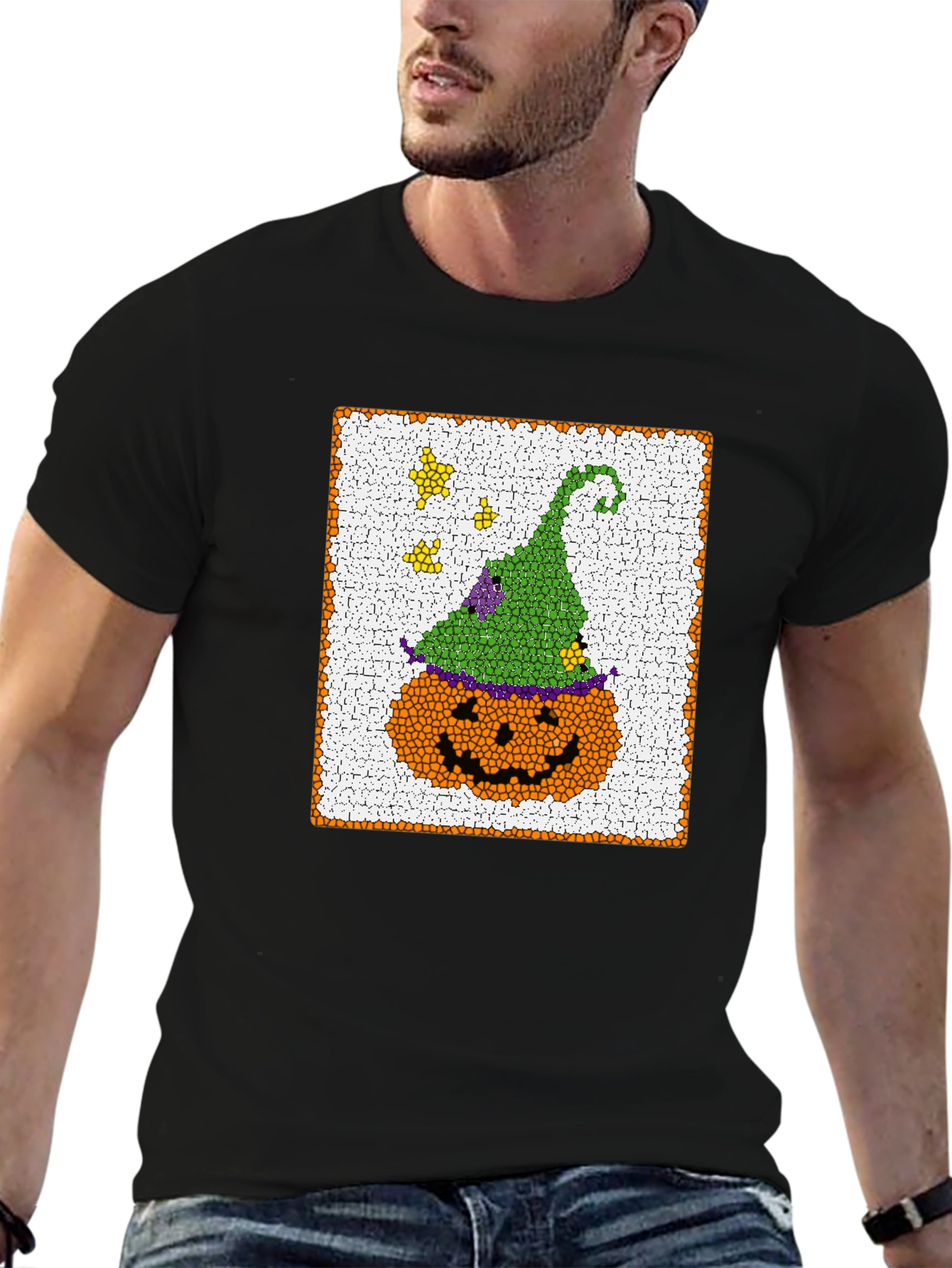 Halloween Pumpkin Witch Hat Graphic T-Shirt