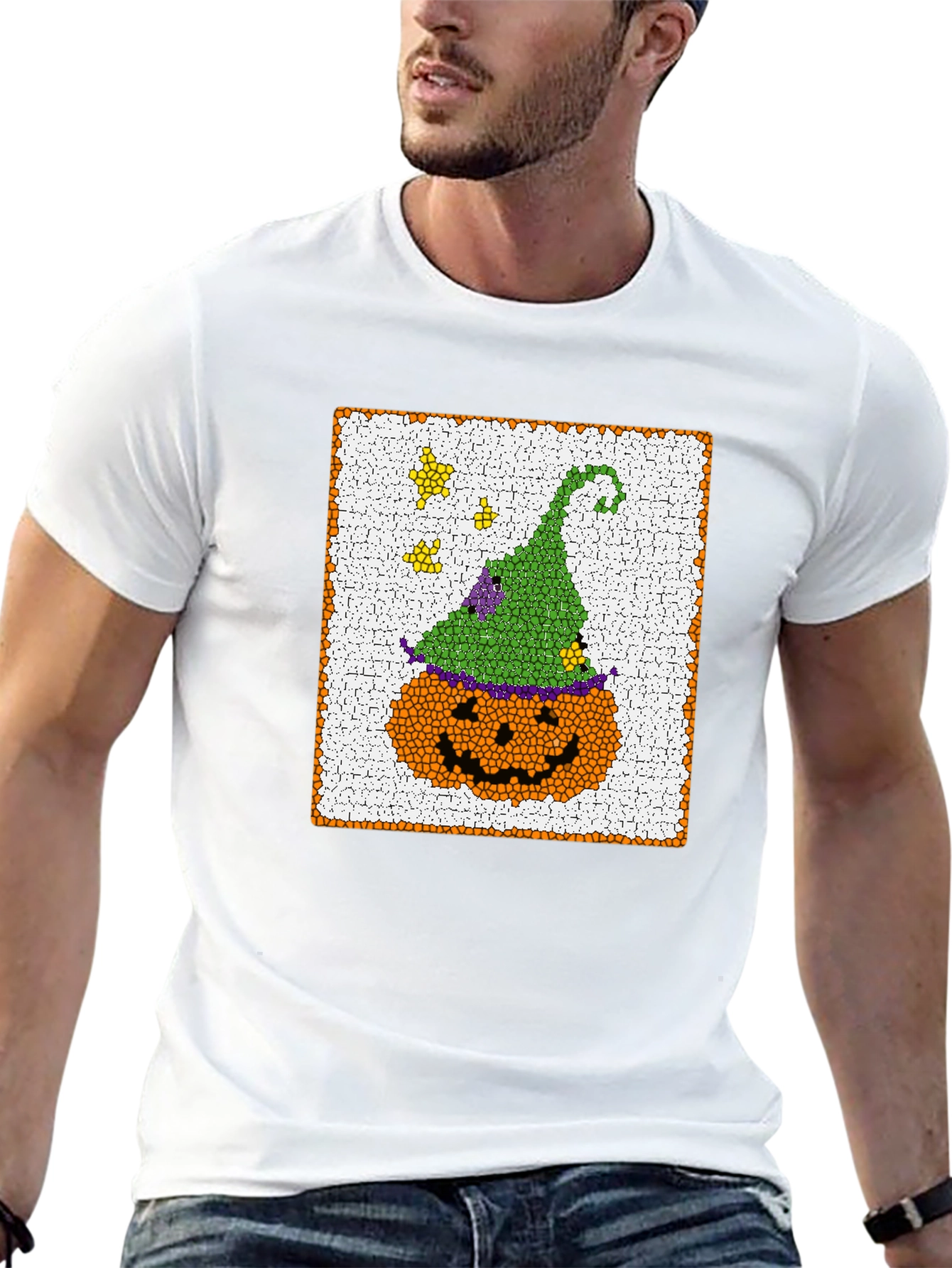 Halloween Pumpkin Witch Hat Graphic T-Shirt