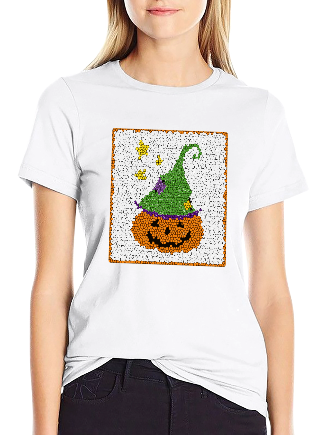 Halloween Pumpkin Witch Hat Graphic T-Shirt