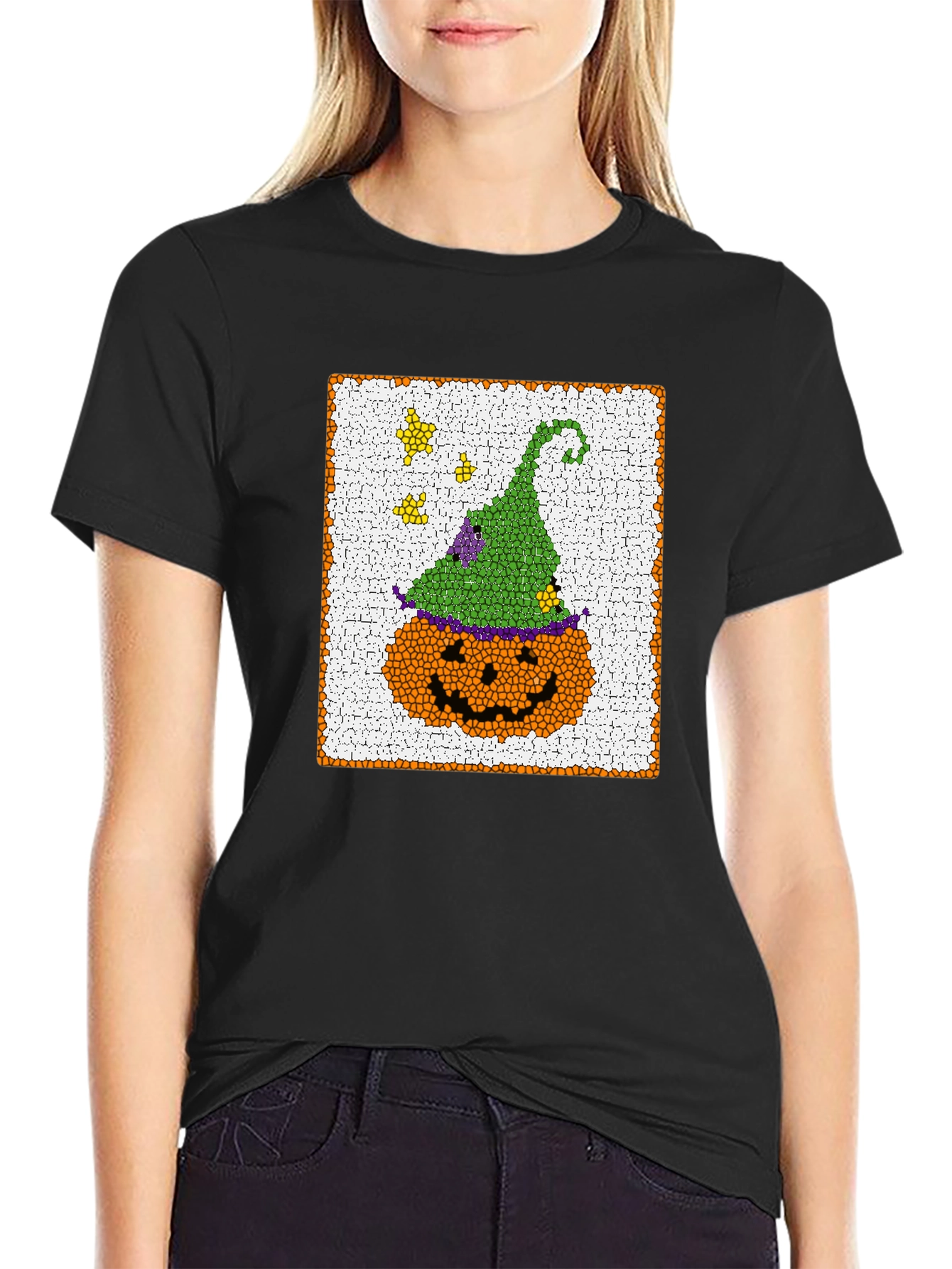 Halloween Pumpkin Witch Hat Graphic T-Shirt
