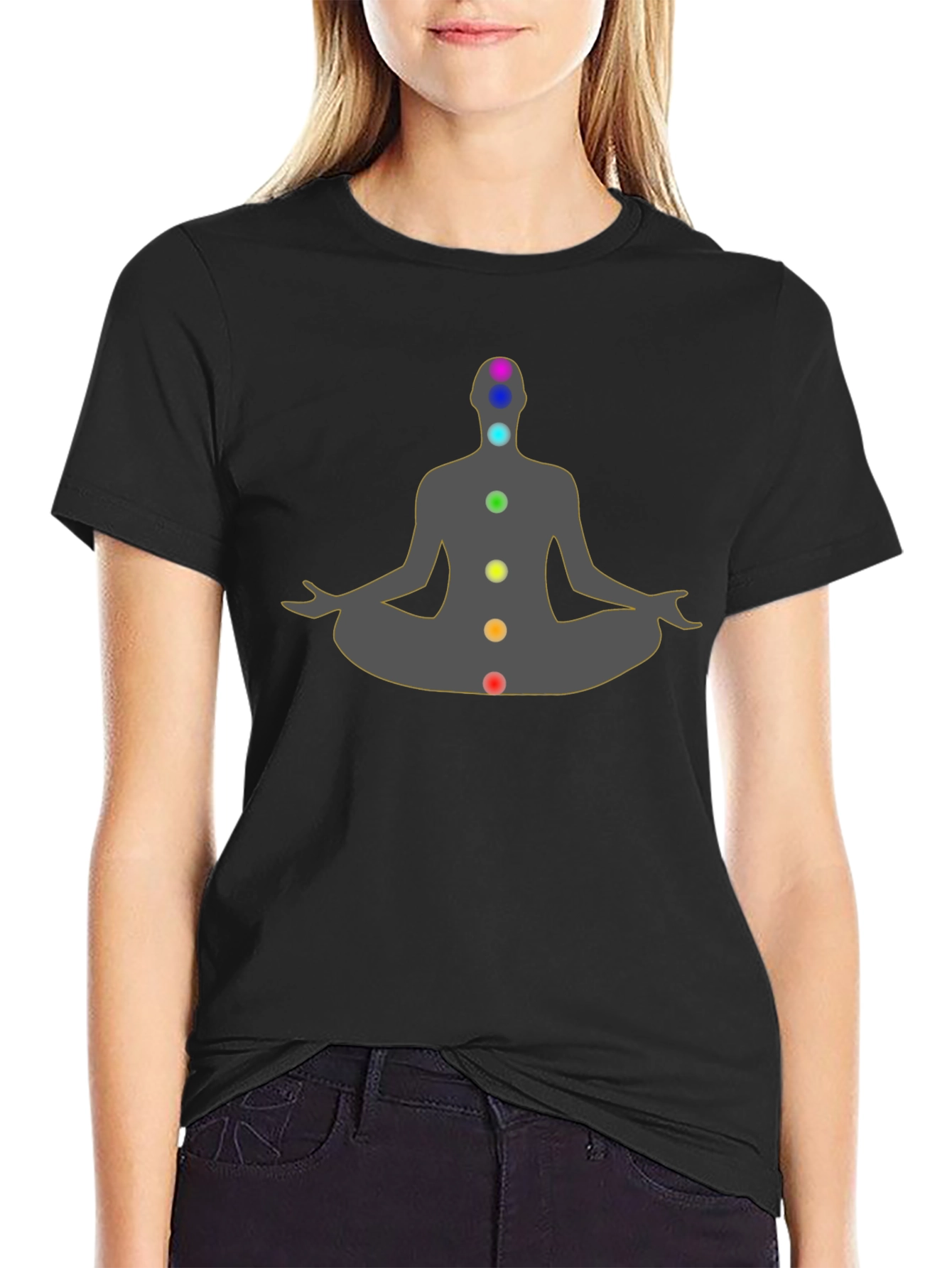 Chakra Meditation Graphic Black T-Shirt