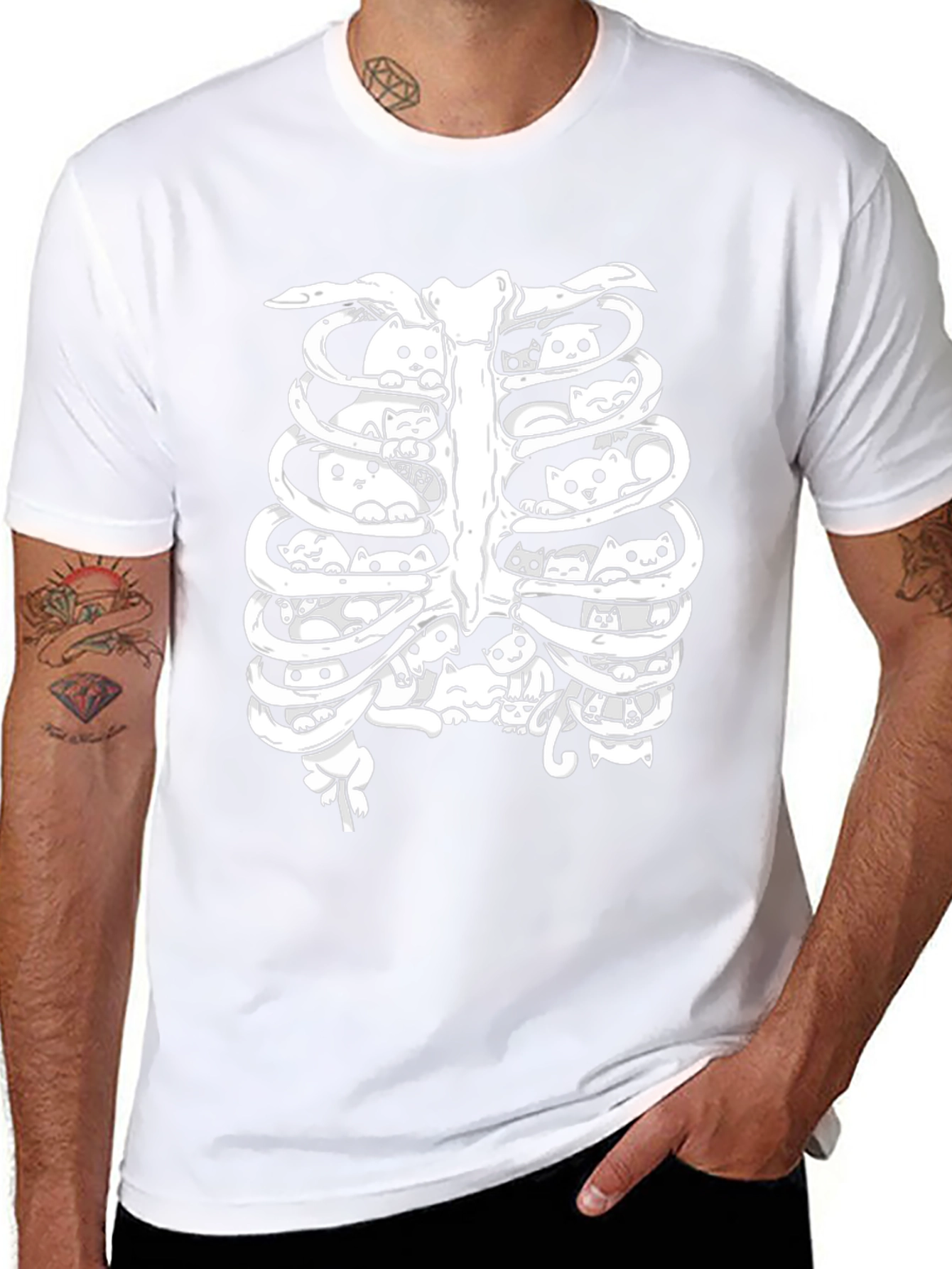 Cat Ribcage T-Shirt - Unisex Black Tee