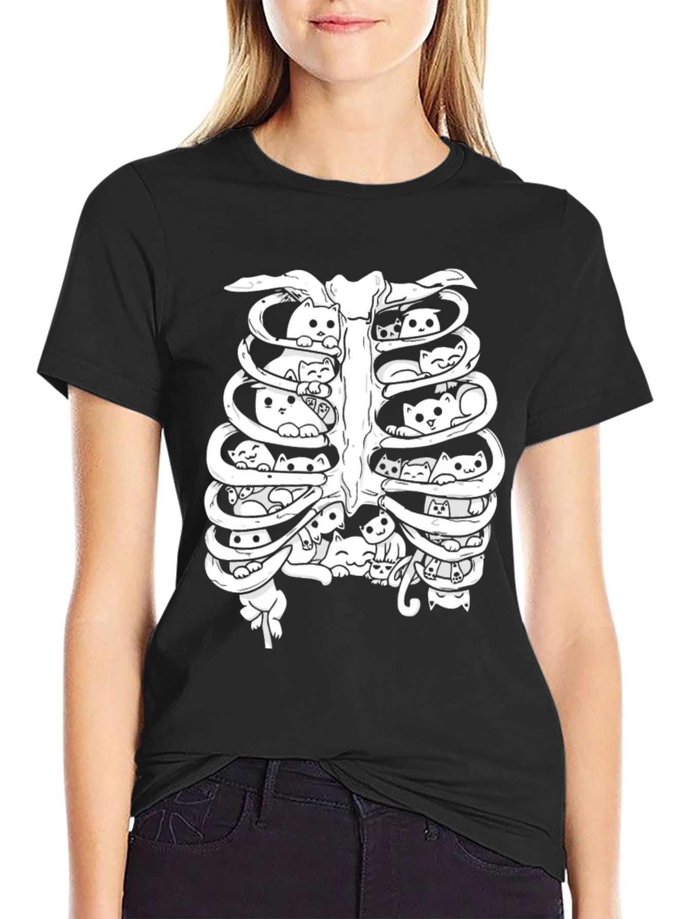 Cat Ribcage T-Shirt - Unisex Black Tee