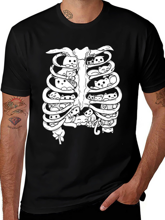 Cat Ribcage T-Shirt - Unisex Black Tee