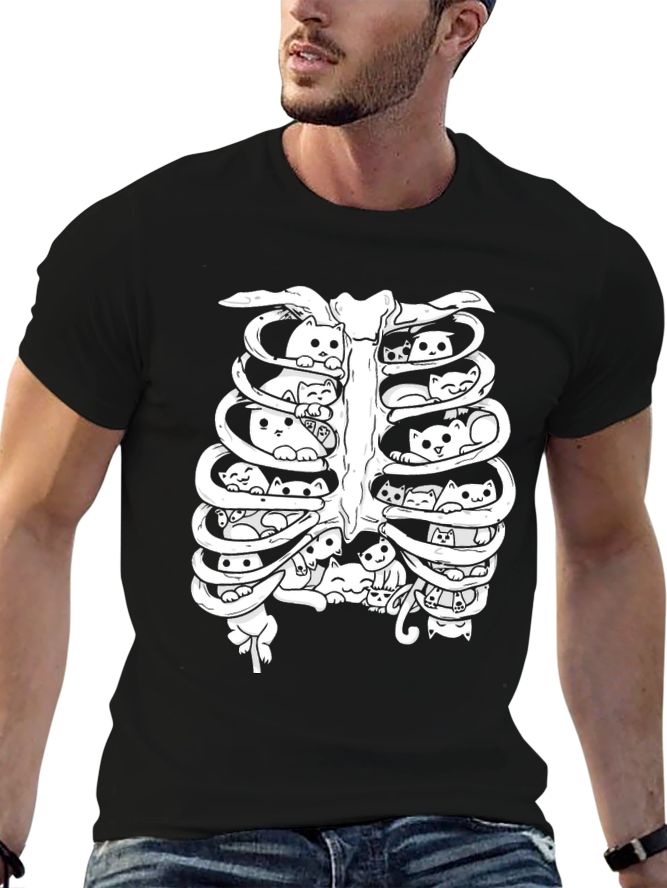 Cat Ribcage T-Shirt - Unisex Black Tee
