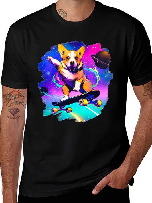 Skateboarding Corgi Galaxy T-Shirt