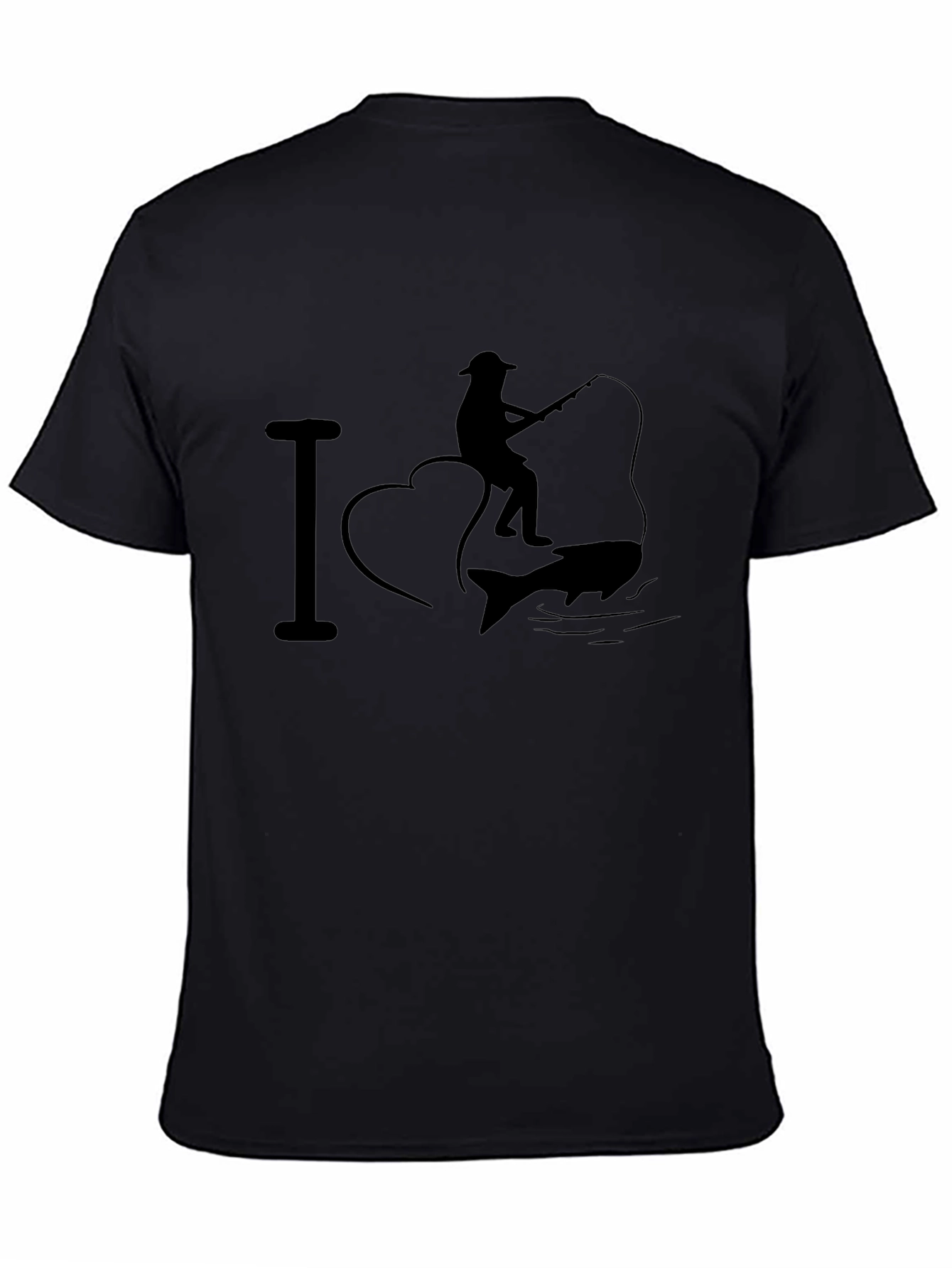 I Heart Fishing Black Graphic T-Shirt