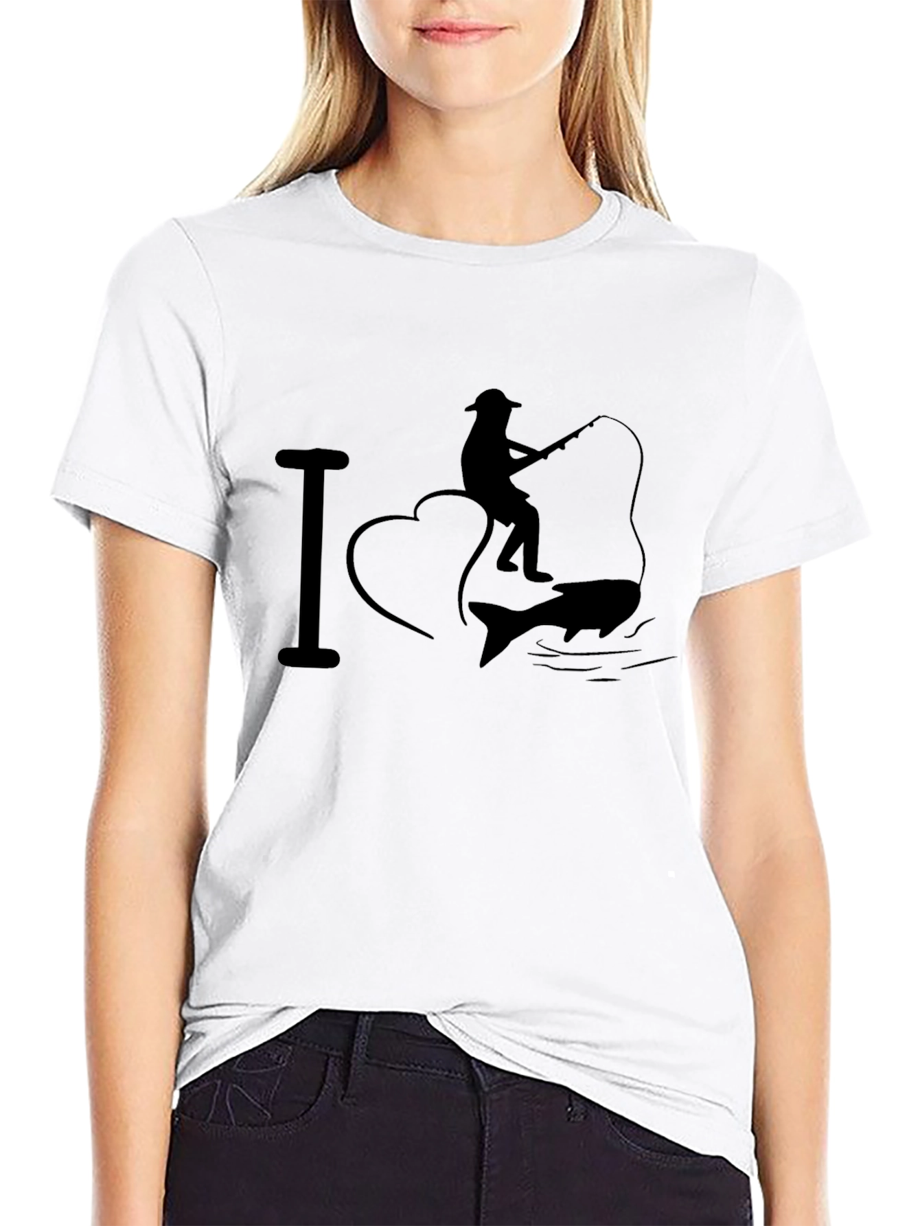 I Heart Fishing Black Graphic T-Shirt