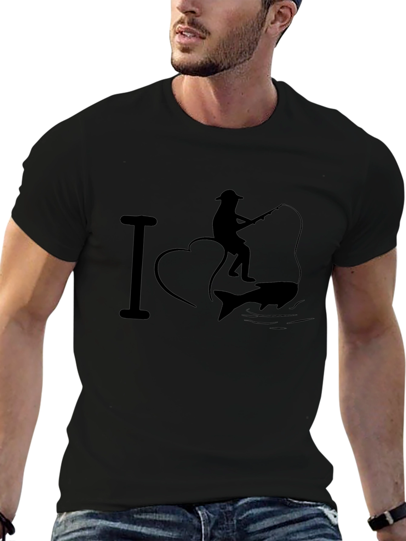 I Heart Fishing Black Graphic T-Shirt