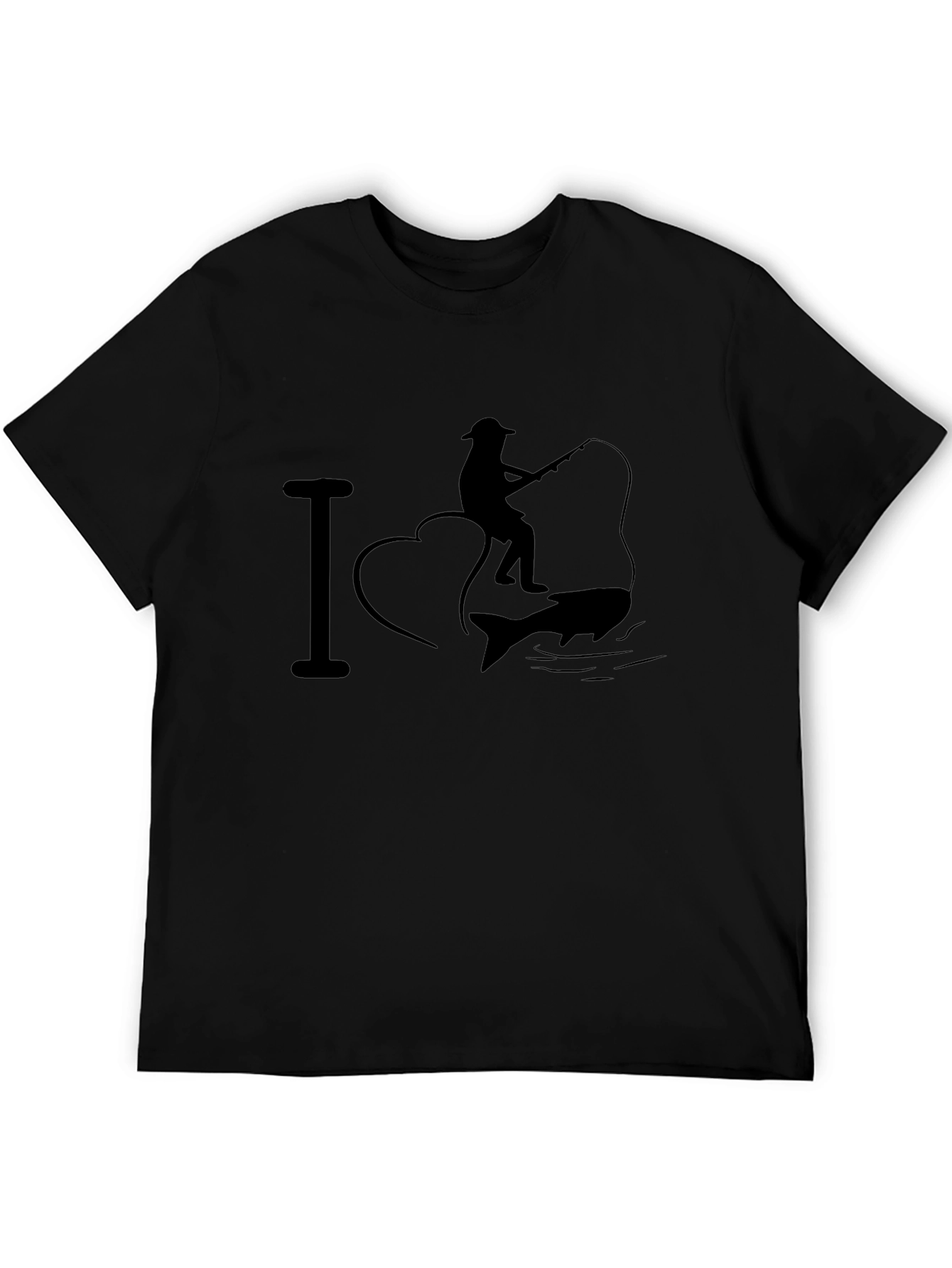 I Heart Fishing Black Graphic T-Shirt