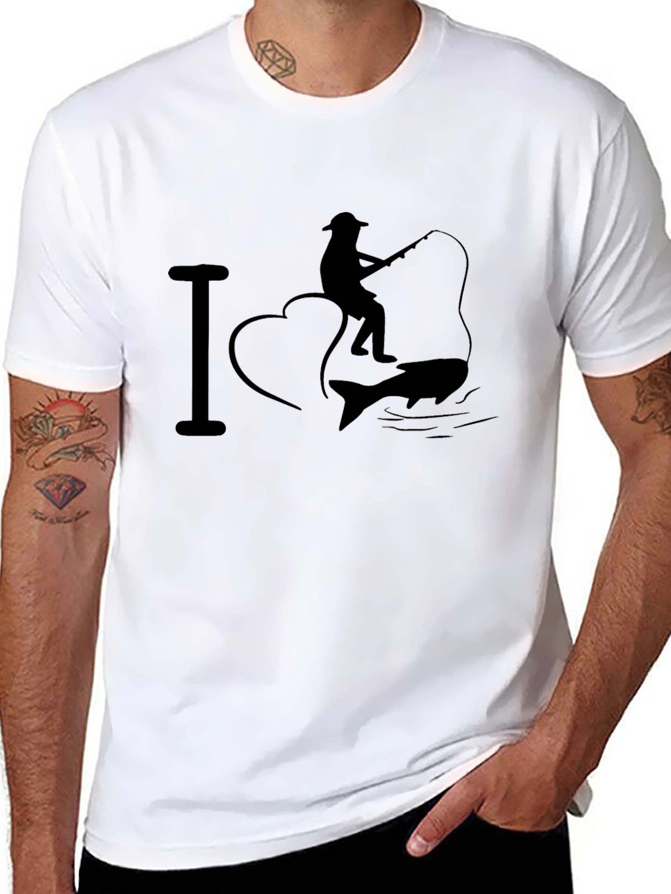 I Heart Fishing Black Graphic T-Shirt