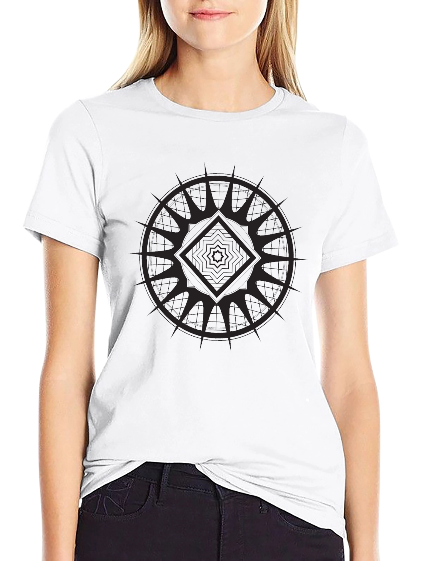 Black Graphic Tee - Geometric Design