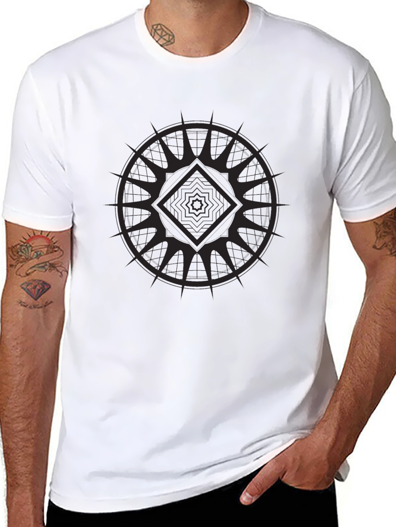 Black Graphic Tee - Geometric Design