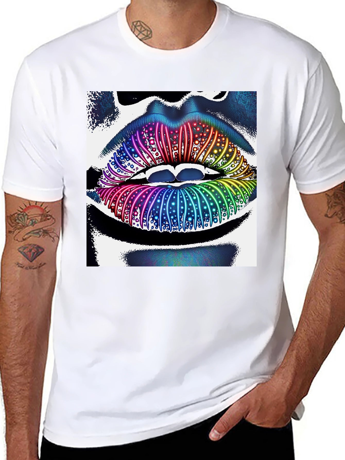 Rainbow Lips Graphic Tee - Unique Statement Shirt