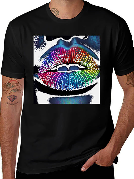 Rainbow Lips Graphic Tee - Unique Statement Shirt