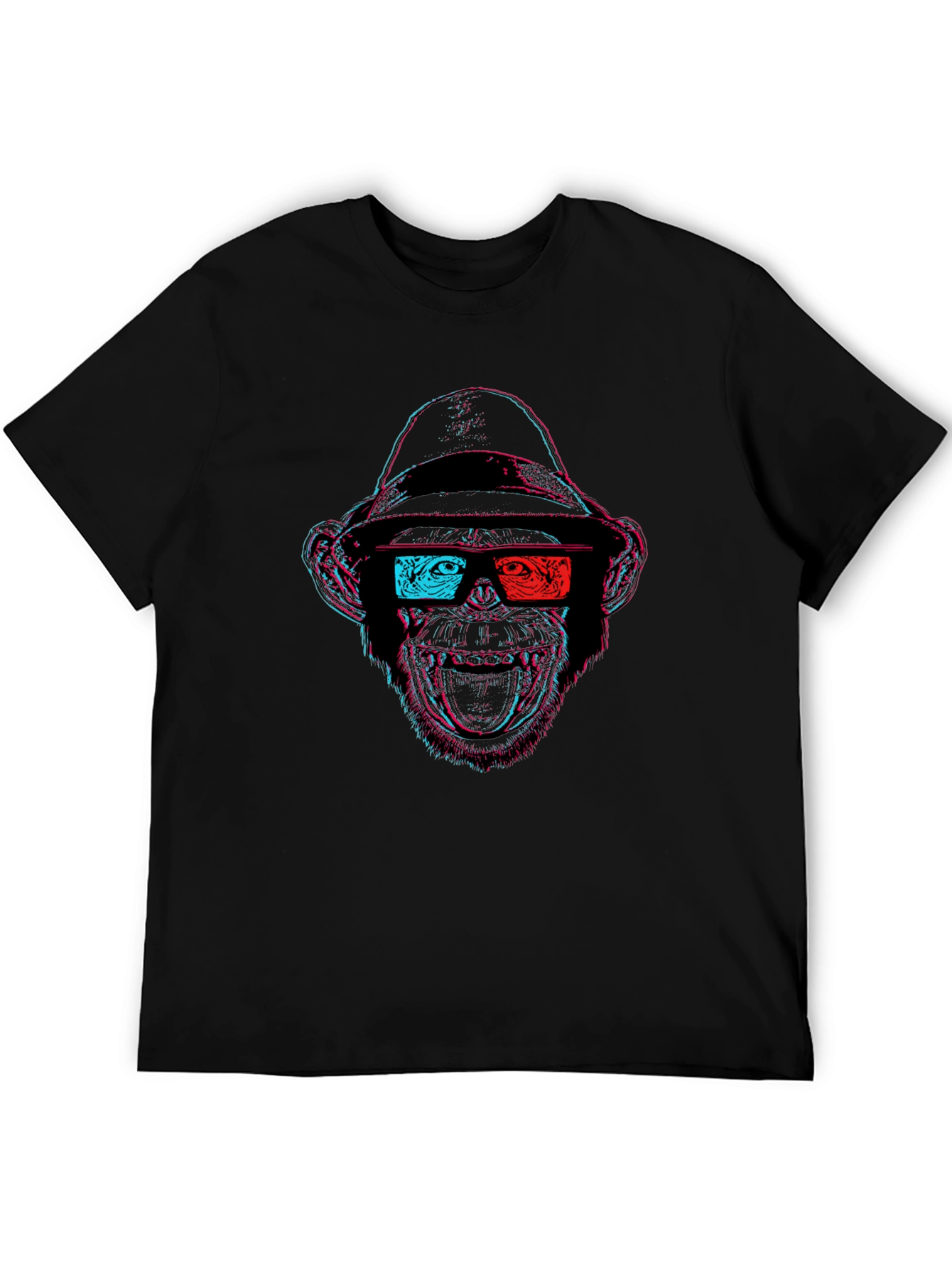 Cool 3D Monkey Graphic Black T-Shirt