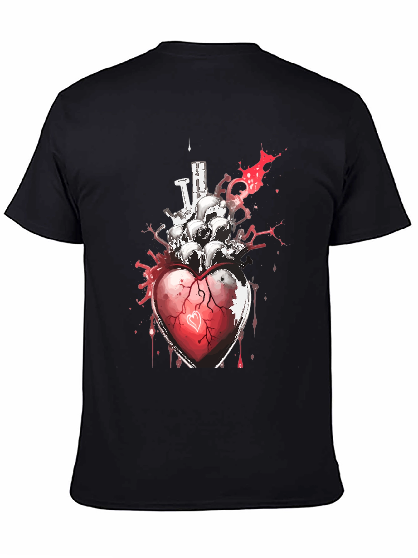 Heart & Skulls Graphic Tee - Edgy Style