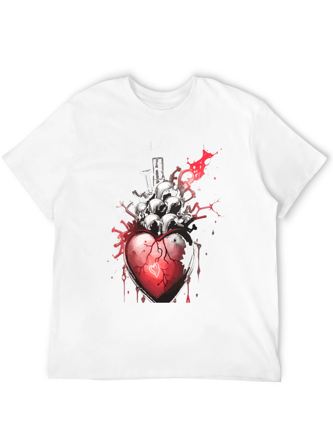 Heart & Skulls Graphic Tee - Edgy Style