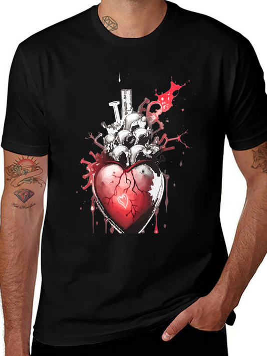 Heart & Skulls Graphic Tee - Edgy Style